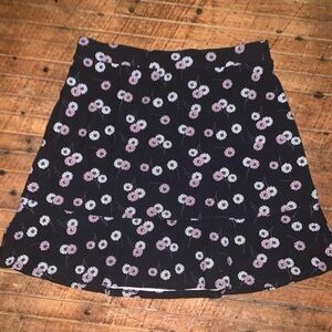 Loft Floral A-Line Skirt - Black with Pink & White Flowers